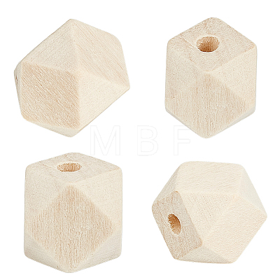 100Pcs Unfinished Wood Faceted Cube Beads WOOD-PA0001-75B-1