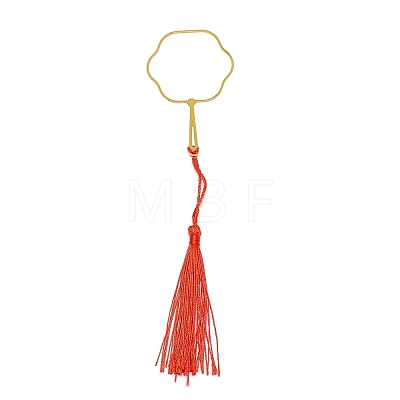 Chinese Ancient Hand Fan Shape Brass Wire Wrap Metal Bookmark with Tassel for Book Lover AJEW-WH0034-44-1