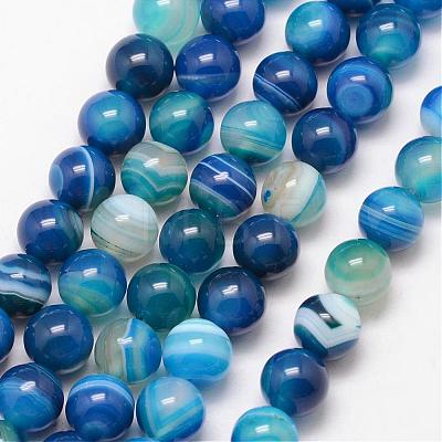 Natural Striped Agate/Banded Agate Bead Strands G-K166-13-10mm-06-1