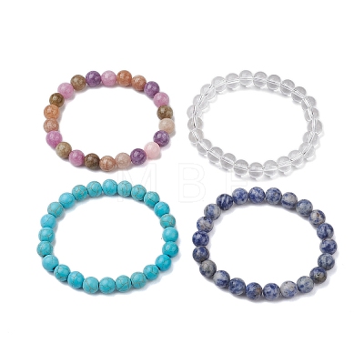 4Pcs Constellation 8mm Round Natural White Jade & Blue Spot Jasper BJEW-JB10631-1