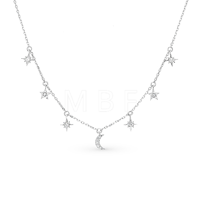 925 Sterling Silver Micro Pave Clear Cubic Zirconia Star Moon Pendant Necklaces SG6051-2-1