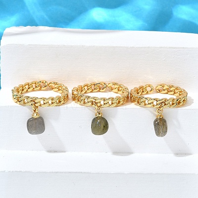 Brass Curb Chain Cuff Rings for Women RJEW-Z085-03G-06-1