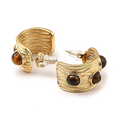 Real 18K Gold Plated 304 Stainless Steel Arch Stud Earrings with Resin Beaded EJEW-G358-01G-01-1