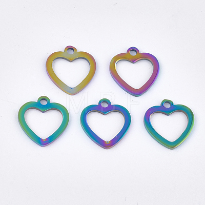 Ion Plating(IP) 201 Stainless Steel Open Heart Charms STAS-Q201-JN174-1
