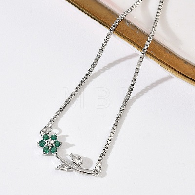 Adjustable Brass Micro Pave Clear Cubic Zirconia Box Chain Slider Bracelets BJEW-C156-09P-01-1