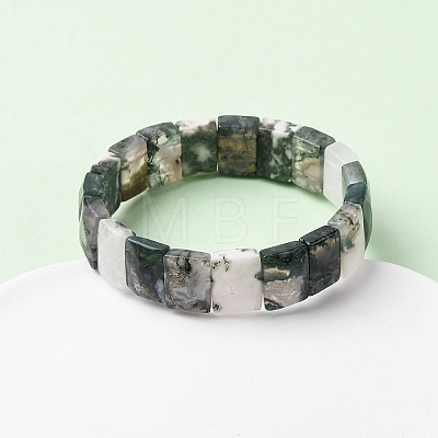 Rectangle Natural Tree Agate Beads Stretch Bracelets for Women Men BJEW-Z149-01C-1