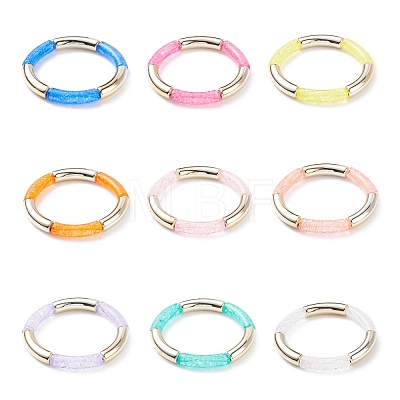 9Pcs 9 Color Candy Color Acrylic Curved Tube Chunky Stretch Bracelets Set for Women BJEW-JB08135-1