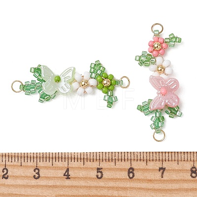 ABS Plastic Imitation Pearl Butterfly and Glass Seed Beaded Flower Links Connector Charms PALLOY-MZ01332-1