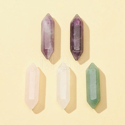 5Pcs 5 Styles Natural Mixed Gemstone Double Terminal Pointed Pendants G-FS0005-57-1