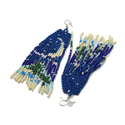 Boho Seed Bead Christmas Tree Tassel Earrings EJEW-Q380-03B-1