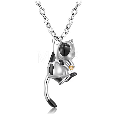 Stainless Steel Rhinestone Cow Cat Urn Ashes Pendant Necklace for Women PW-WG86E74-11-1