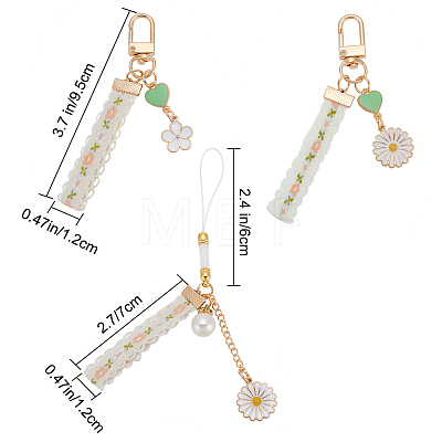 12Pcs 3 Style Alloy Enamel Mobile Straps Pearl Flower Lanyard Wrist KEYC-DR0001-12-1