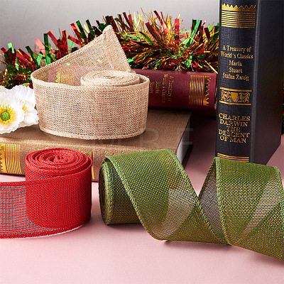 Yilisi 3 Rolls 3 Colors Polyester Imitation Linen Wrapping Ribbon OCOR-YS0001-02A-1