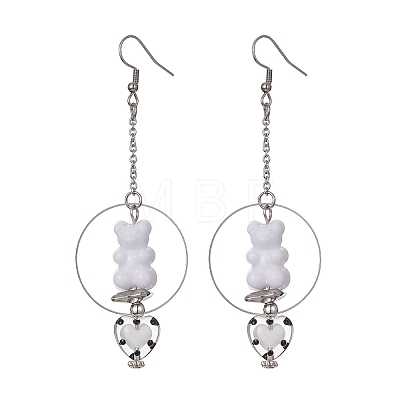 Acrylic Bear & Lampwork Heart Dangle Earrings EJEW-JE05416-02-1