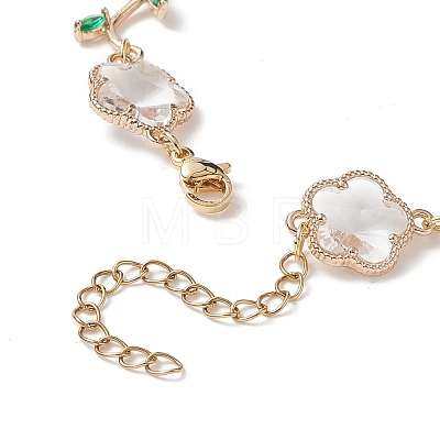 Glass Flower of Life Link Chain Bracelet with Cubic Zirconia BJEW-TA00221-1