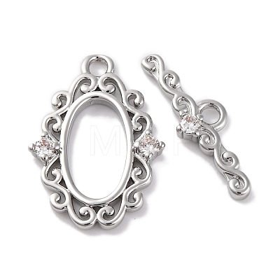 Brass Micro Pave Clear Cubic Zirconia Toggle Clasps KK-S403-17P-1