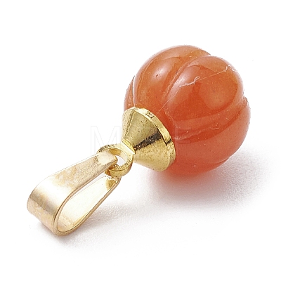 Natural Red Aventurine Pumpkin Charms with Golden Tone 304 Stainless Steel Snap on Bails PALLOY-JF02349-01-1