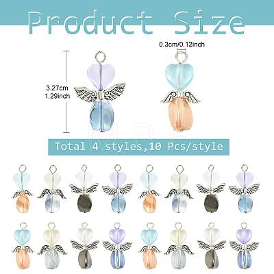 40Pcs 4 Styles Transparent Glass & Alloy Pendants PALLOY-YW00154-1