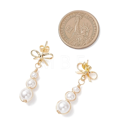 Bowknot Shell Pearl Tassel Stud Earrings EJEW-JE06882-1