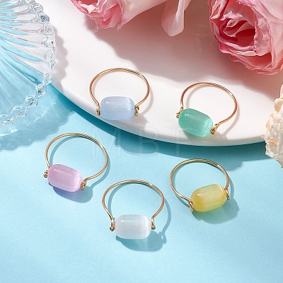 Drum Natural Selenite Finger Rings RJEW-JR00797-1