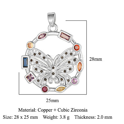 Brass Micro Pave Colorful Cubic Zirconia Pendants ZIRC-OY001-32-P-1