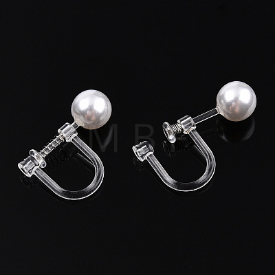 Resin Clip-on Earring Converter with ABS Plastic Imitation Pearl Beaded STAS-T064-02P-1