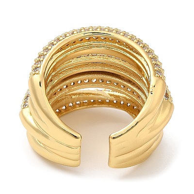 Rack Plating Brass Criss Cross Open Cuff Rings with Cubic Zirconia RJEW-D008-01G-1