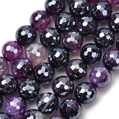 Electroplated Natural Agate Beads Strands G-B191-A07-10mm-10-1