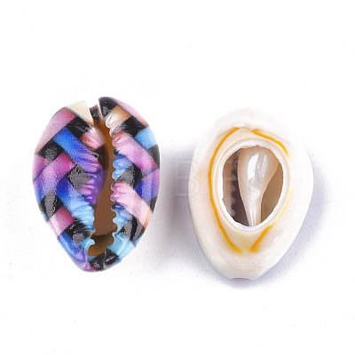 Printed Cowrie Shell Beads X-SSHEL-T007-16E-1
