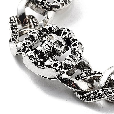 Retro Alloy Skull Link Chain Bracelets for Women Men BJEW-L684-007AS-1