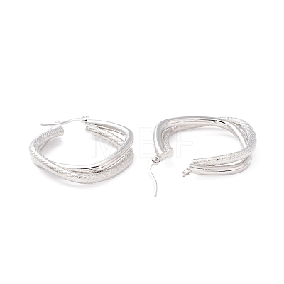 Textured Double Rhombus Brass Huggie Hoop Earrings for Women  EJEW-A064-14P-RS-1