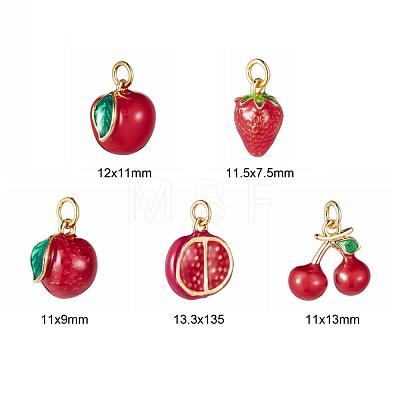 10Pcs 5 Style Red Fruit Theme Brass Enamel Charms KK-LS0001-30-1