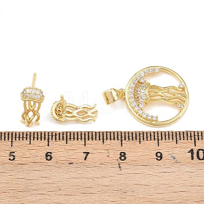 Brass Micro Pave Cubic Zirconia Pendant & Stud Earrings Sets for Women SJEW-F227-01H-G-1