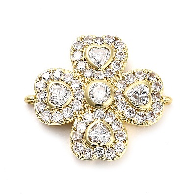 Brass Clear Cubic Zirconia Flower Connector Charms KK-L229-065G-1