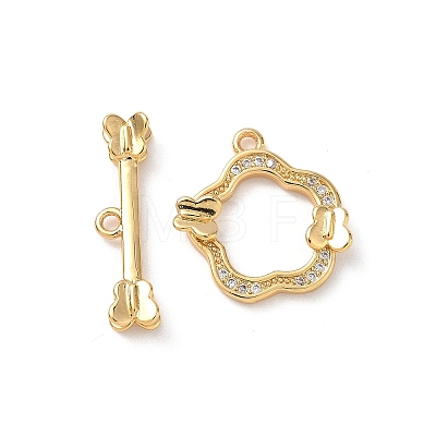 Brass Micro Pave Clear Cubic Zirconia Toggle Clasps KK-D504-07G-1