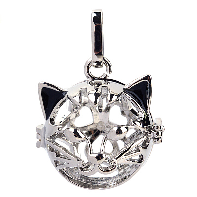 Rack Plating Brass Cage Hollow Kitten Pendants X-KK-S751-003P-1