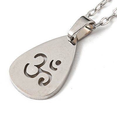 201 Stainless Steel Teardrop with Yoga Pendant Necklace with Cable Chains NJEW-Q317-35P-1