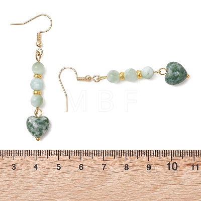 Natural Glass & Natural Green Spot Jasper Dangle Earrings for Women EJEW-JE06956-1