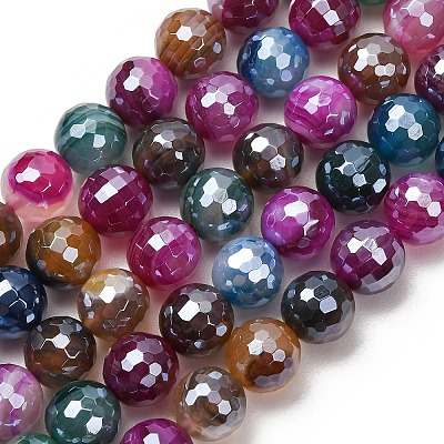 Electroplated Natural Agate Beads Strands G-B191-A07-10mm-11-1