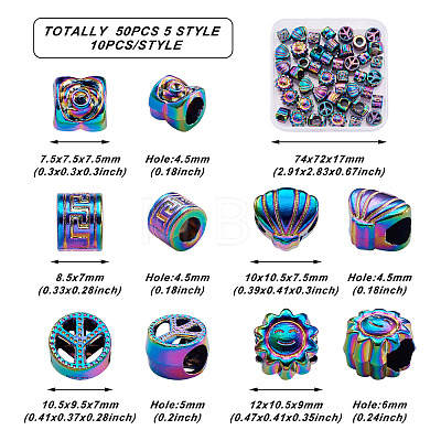 Fashewelry 50Pcs 5 Style Rainbow Color Alloy European Beads FIND-FW0001-32-NR-1