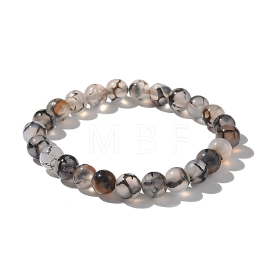 Natural Dragon Veins Agate Beaded Stretch Bracelets X-BJEW-Q692-02C-1