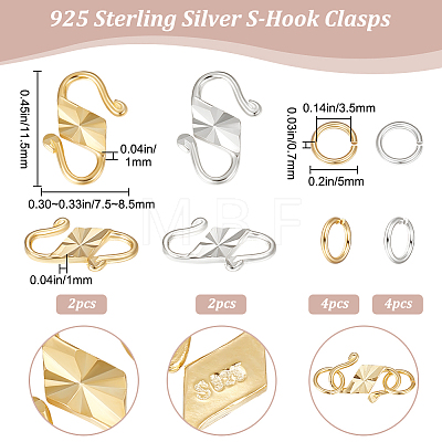 4Pcs 2 Color 925 Sterling Silver S-Hook Clasps FIND-BBC0002-73-1