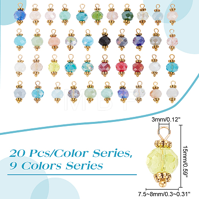 180Pcs 9 Colors Electroplate Glass Pendants PALLOY-AB00096-1