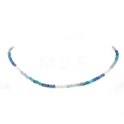 3.5MM Faceted Round Natural Apatite & Kyanite and Potato Natural Pearl Beaded Necklaces with 304 Stainless Steel End Chains NJEW-JN05974-01-1