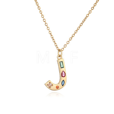 Brass Pave Colorful Cubic Zirconia Initial Pendant Necklaces for Women FS-WG02860-10-1
