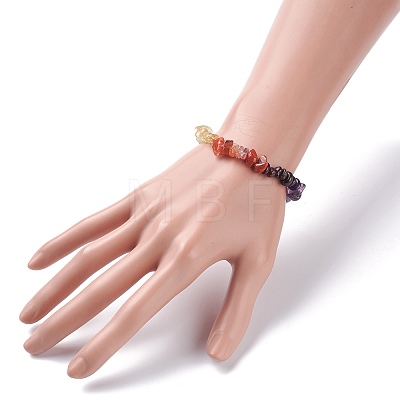Kids 7 Chakra Natural Mixed Stone Chip Beads Stretch Bracelet with Heart BJEW-JB07377-1