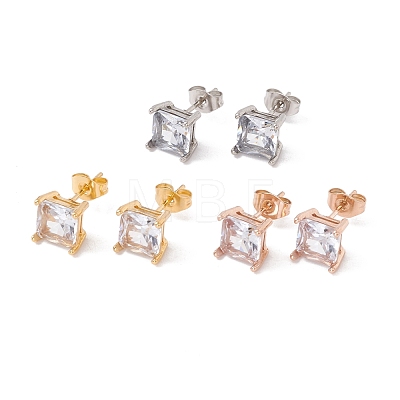 6 Pairs Tiny Cubic Zirconia Square Stud Earrings EJEW-G291-01D-M-1