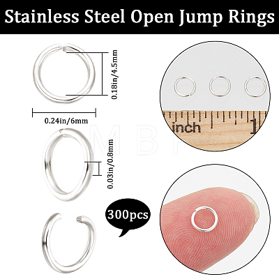 300Pcs 304 Stainless Steel Open Jump Rings STAS-BBC0004-98B-1