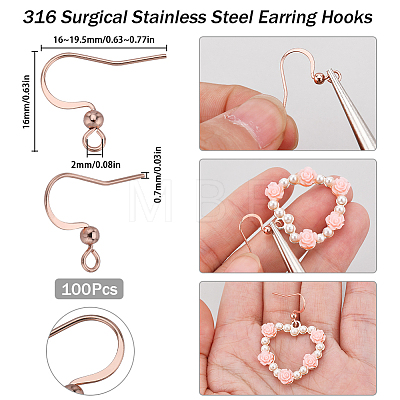 SUNNYCLUE 100Pcs 316 Surgical Stainless Steel Earring Hooks STAS-SC0006-43-1