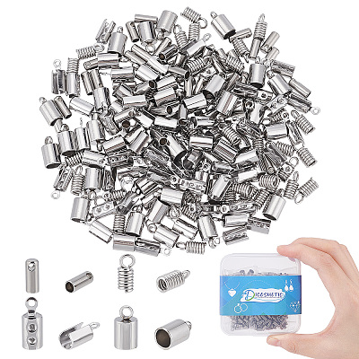 200Pcs 4 Style 304 Stainless Steel Cord Ends STAS-DC0010-86-1